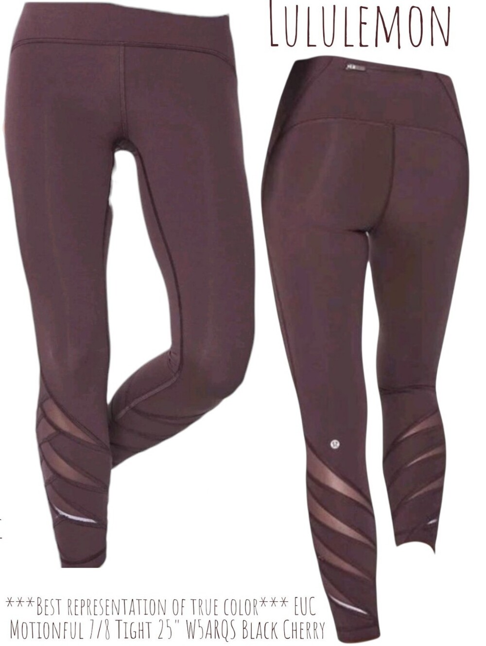 Lululemon Women's Motionful 7/8 Tight 25" W5ARQS HR Run Leggings Black Cherry 2